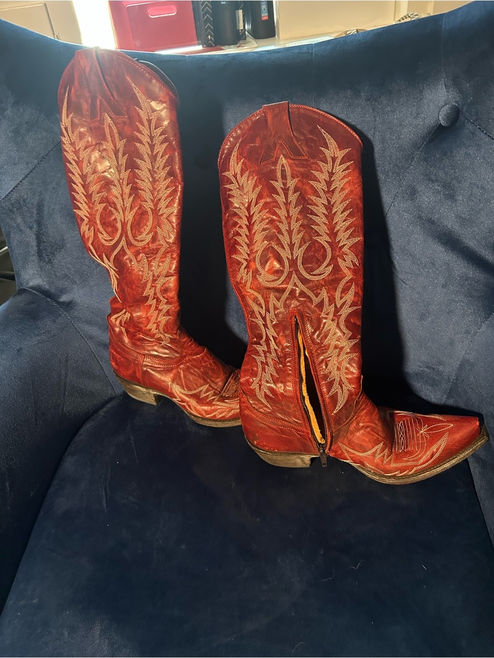 Old Gringo Red Embroidered Leather Western Heeled Boots